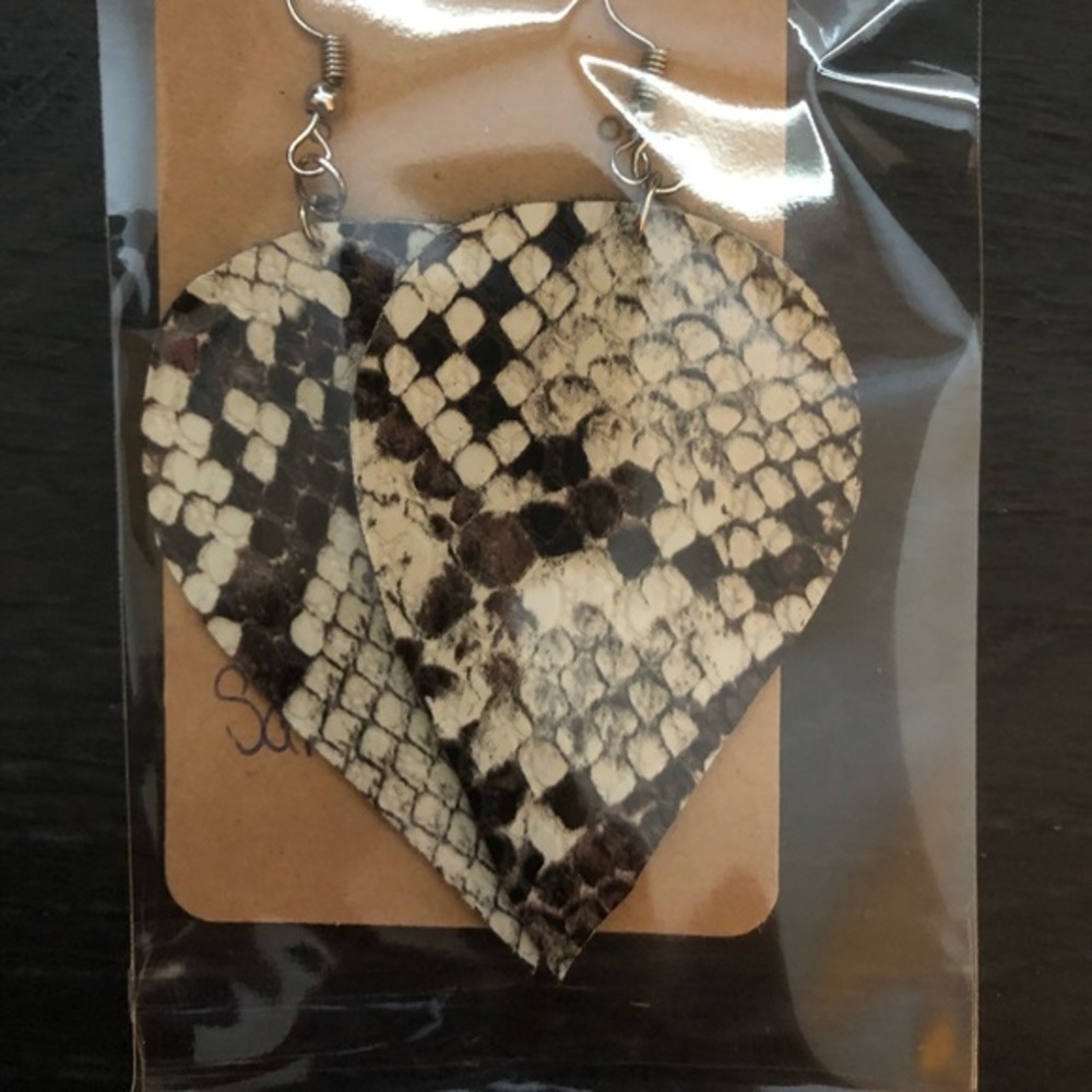 Snakeskin Print Faux Leather Earrings​ - Picture 2 of 2